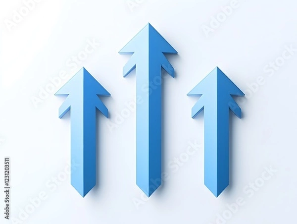 Fototapeta Three blue upward arrows on white background representing growth and progress