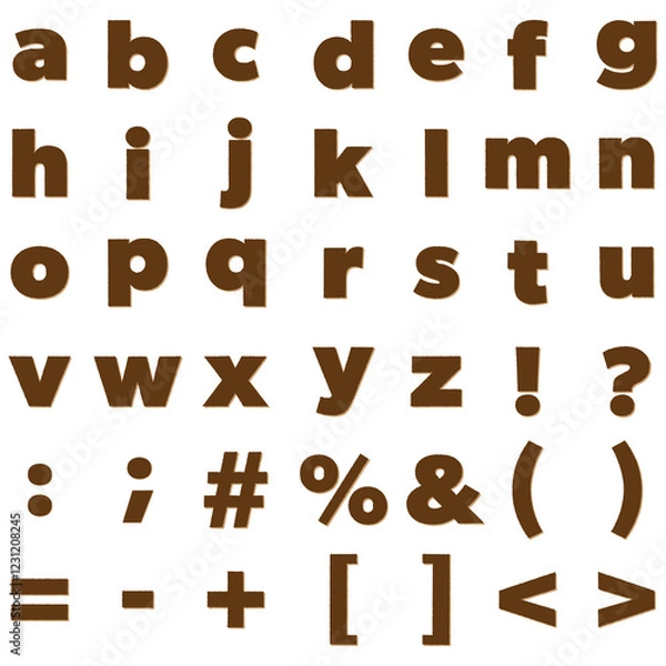 Fototapeta 版画風のアルファベット小文字と記号