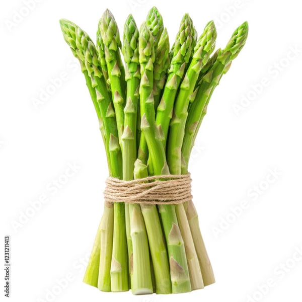 Fototapeta Fresh Green Asparagus Bundle Tied with Jute Twine on White Background