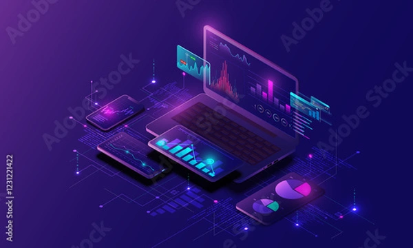 Obraz Technology background image on laptop, financial graph concept, business analysis, market