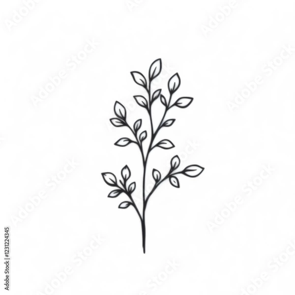 Fototapeta Simple Line Drawing of a Small Branch with Leaves