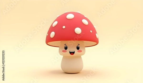 Obraz 3D-rendered adorable mushroom character with a happy smiling face