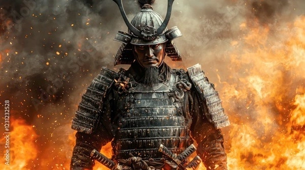 Fototapeta Samurai Warrior in Fire: A Glimpse into Ancient Japanese Culture and Bushido Code