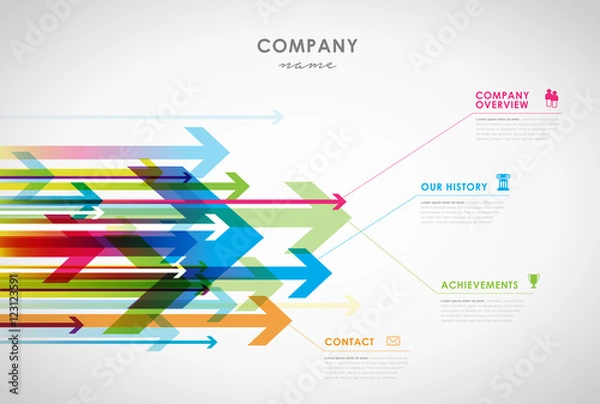 Fototapeta Company infographic overview design template with arrows and ico
