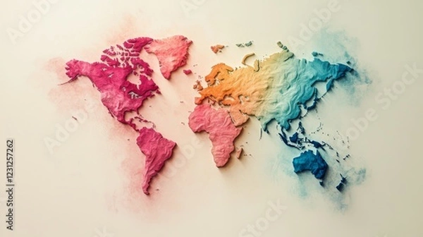 Obraz 20.A high-resolution world map with vibrant colors and clear labeling of countries and oceans, designed with soft gradients and set against a light neutral background.