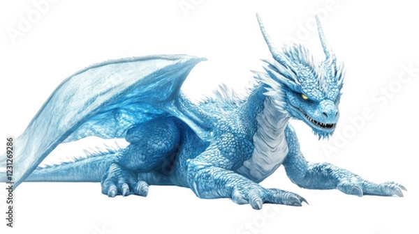 Fototapeta Majestic ice dragon lying down with transparent background