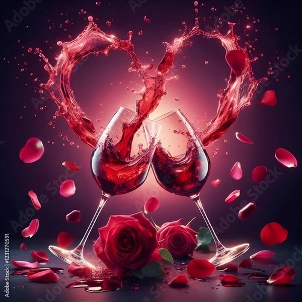 Fototapeta Romantic Wine Toast with a Heart Shaped Splash.