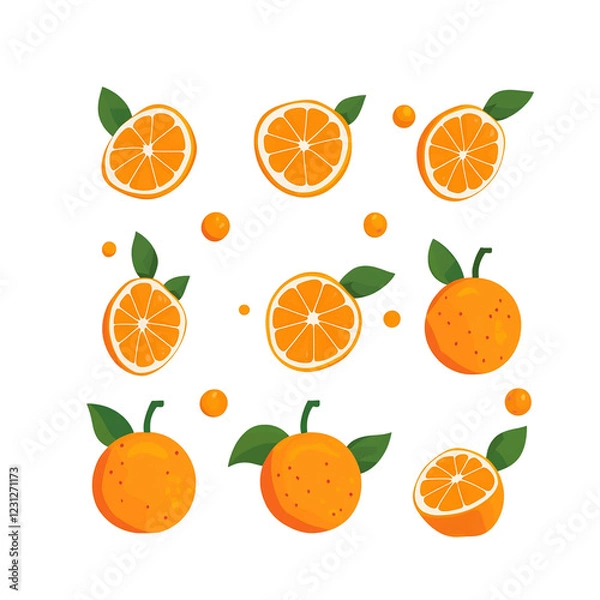 Fototapeta Delicious tangerines in minimalist flat design