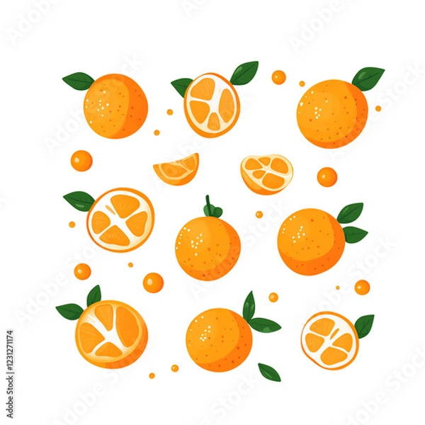 Fototapeta Delicious tangerines in minimalist flat design