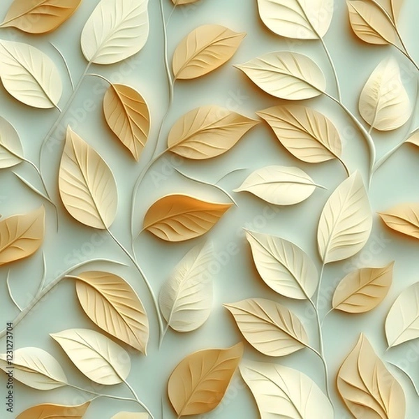 Fototapeta Elegant Seamless Abstract Decorative 3D Leaf Pattern Background