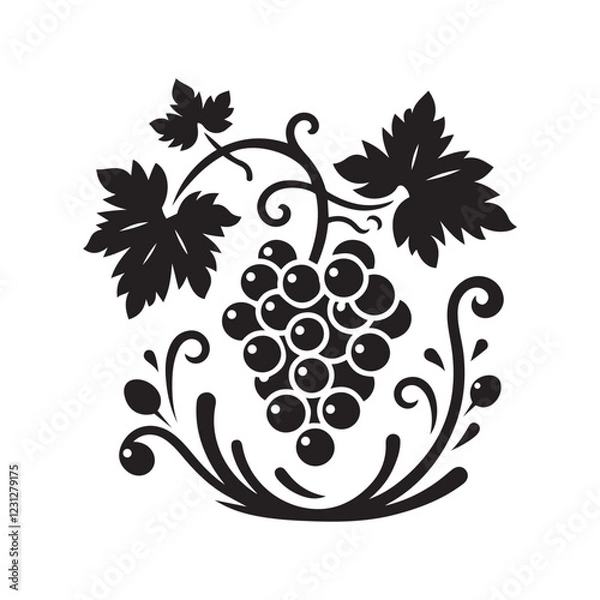 Fototapeta Grapes With Leaf Icon Silhouette Vector Art & Illustration