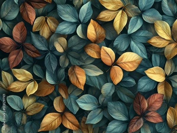 Fototapeta Lush Autumn Leaves Intricate Decorative Pattern Seamless Background
