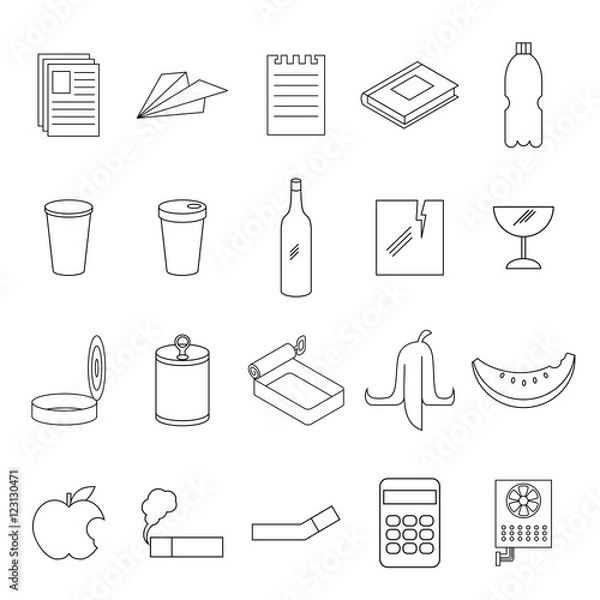 Fototapeta Set of line garbage signs