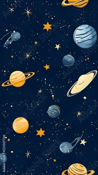 Fototapeta Vibrant Cosmic Pattern with Planets Stars and Galaxies in Enchanting Night Sky Background