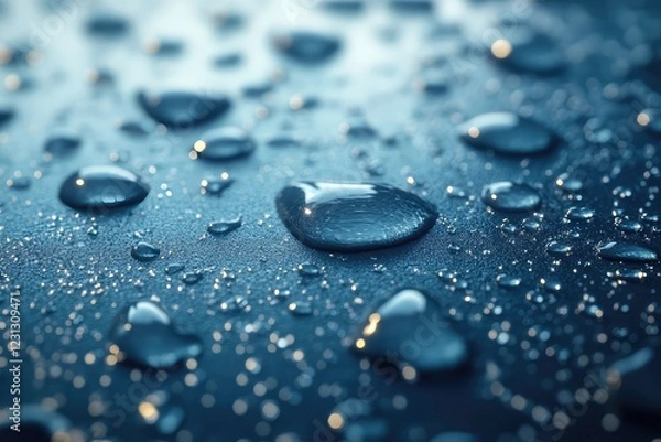 Fototapeta Stylized rain droplets on a smooth surface, creating a calming and serene visual effect with soft, reflective details