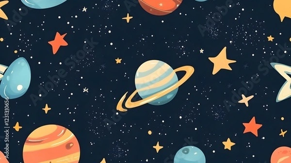 Obraz Seamless Starry Night Sky with Celestial Objects and Sparkling Constellations