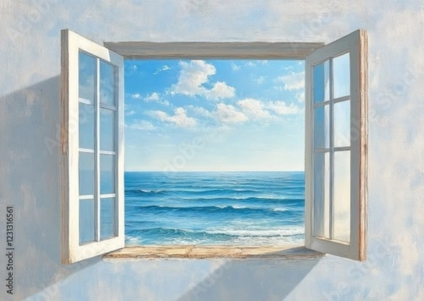 Obraz Open Window with Serene Seascape and Azure Sky