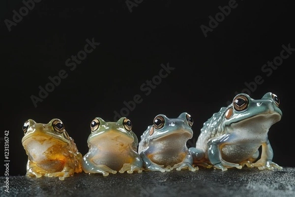 Fototapeta Time-lapse of a frog's metamorphosis from tadpole to adult, focusing on each stage of its incredible transformation