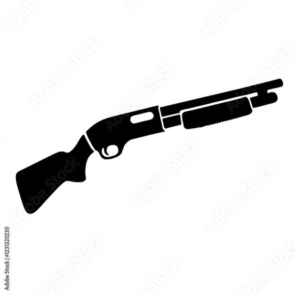 Fototapeta Shotgun Silhouette: A stark black silhouette of a pump-action shotgun, capturing its powerful and iconic design.  