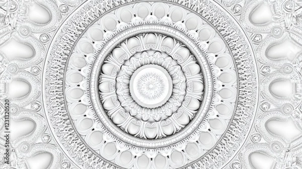 Obraz Intricate circular mandalas in delicate white patterns, featuring a transparent background for versatile design applications