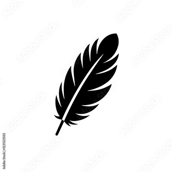 Fototapeta Single Feather Icon: A simple yet elegant silhouette of a single feather, isolated against a clean background, symbolizes the power of words, creativity, and lightness.