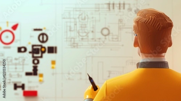 Fototapeta Engineer discussing plans with team in office setting collaboration