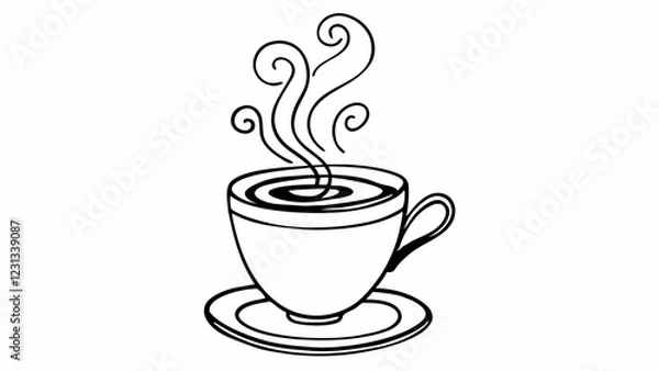 Fototapeta Minimalist Single-Line Coffee Cup with Elegant Steam Design in Black and White [with copy space]