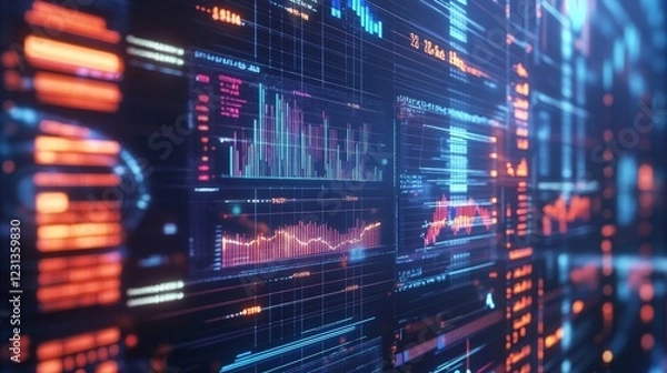 Fototapeta Futuristic Data Visualization  Digital Charts   Graphs