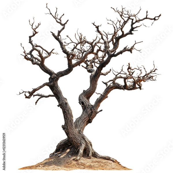 Fototapeta Tree with no leaves and branches is standing alone on transparent background