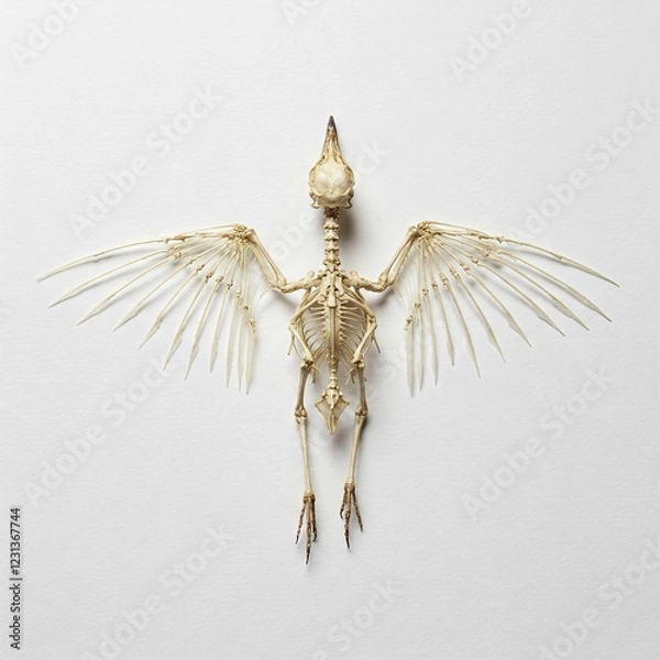 Fototapeta bird skeleton with spread wings on white background