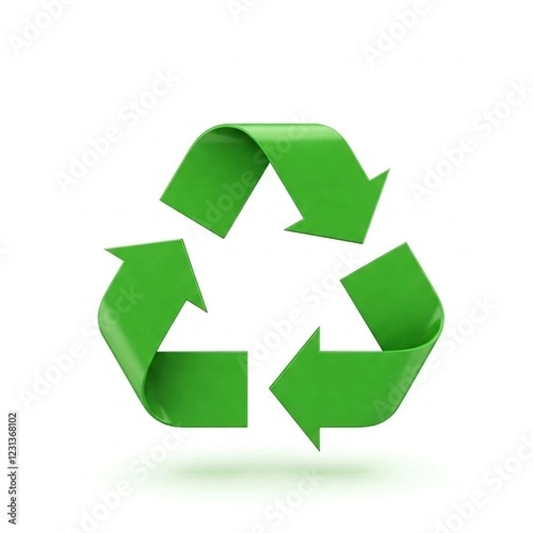 Fototapeta green recycle symbol 3d illustration isolated on white background