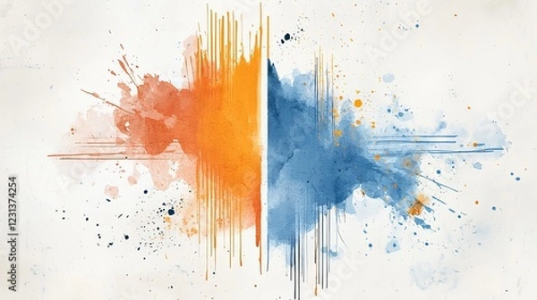 Fototapeta A vibrant watercolor abstract design featuring orange and blue sound waves, symbolizing energy and creativity.