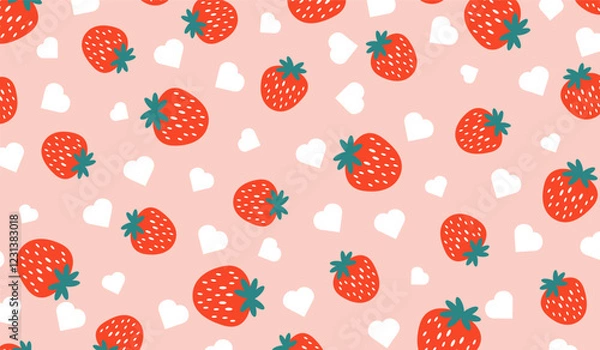 Obraz Strawberry pattern, cute summer background for fabric, decorative paper, print fabric for kids, vector cartoon illustration