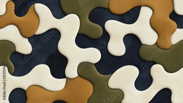 Fototapeta Abstract puzzle pattern of interlocking shapes in earthy tones creates a dynamic visual effect, mixing simplicity with complexity.
