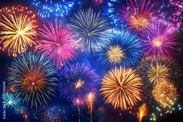 Obraz Vibrant Fireworks Display Illuminating The Night Sky