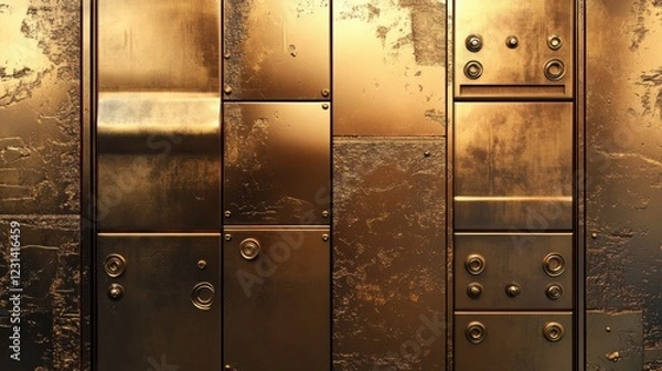 Fototapeta Deep golden metallic panels forming a futuristic abstract background.