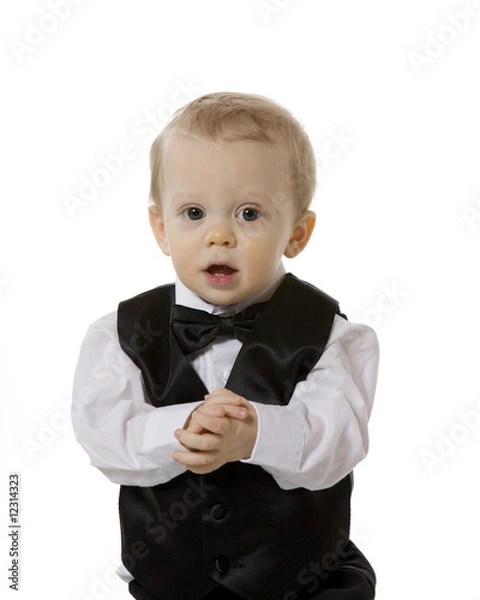 Fototapeta Young Baby Boy Clapping Hands in Tuxedo