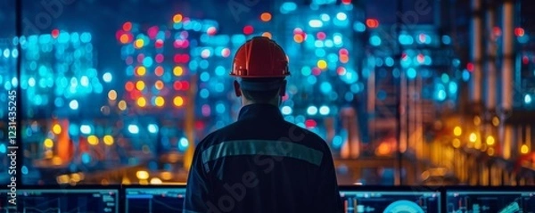 Fototapeta Engineer factory industrial production manufacturing tech control technology overseeing operations management supervisor