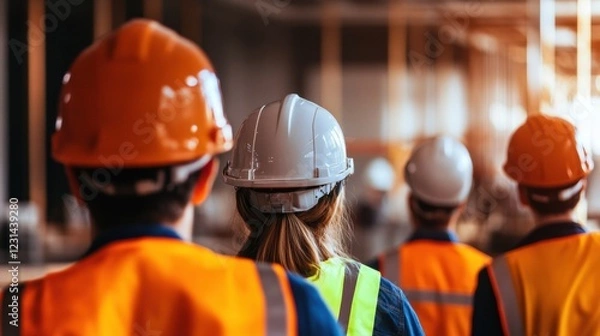 Obraz Engineers leading a training session on advanced construction safety protocols for new hires.