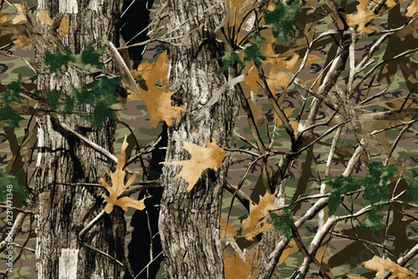 Fototapeta Realistic Forest Camouflage Seamless Pattern for Hunting Gear