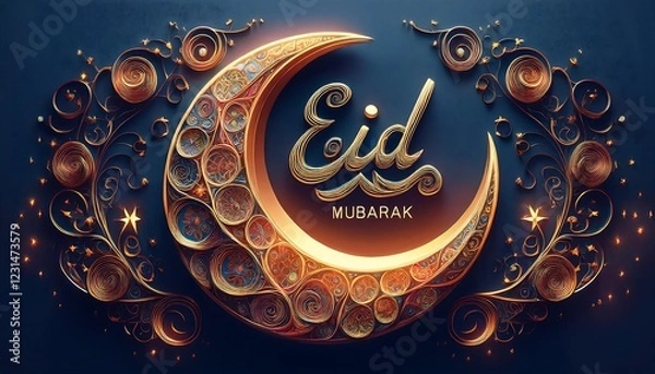 Fototapeta Elegant Ramadan Kareem Background with Lanterns, Crescent Moon, and Floral Patterns in Gold and Blue