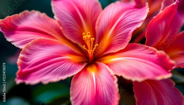 Fototapeta Botanical illustration of a stunning pink and orange flower with smooth, curved petals. The digital artwork captures the subtle color transitions and fine veins of each petal, creating a soft yet vibr