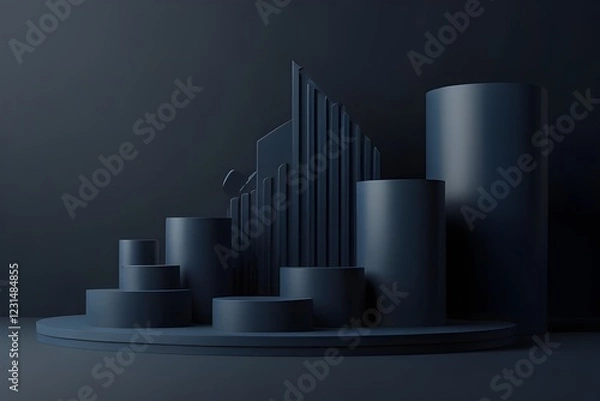 Fototapeta Modern dark blue podium for product showcase. Cylinder shapes pedestal. Generative AI