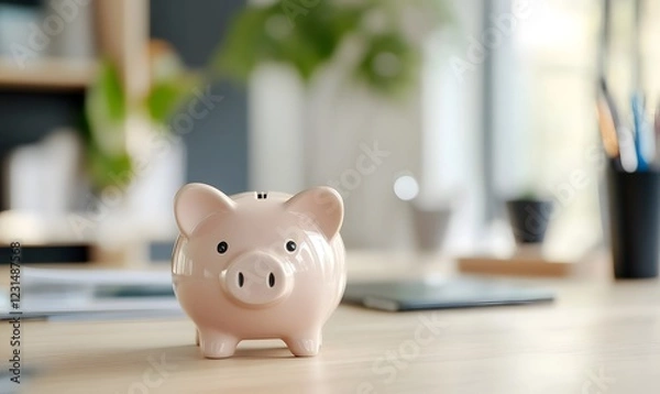 Fototapeta A piggy bank is on the desk, Generative AI