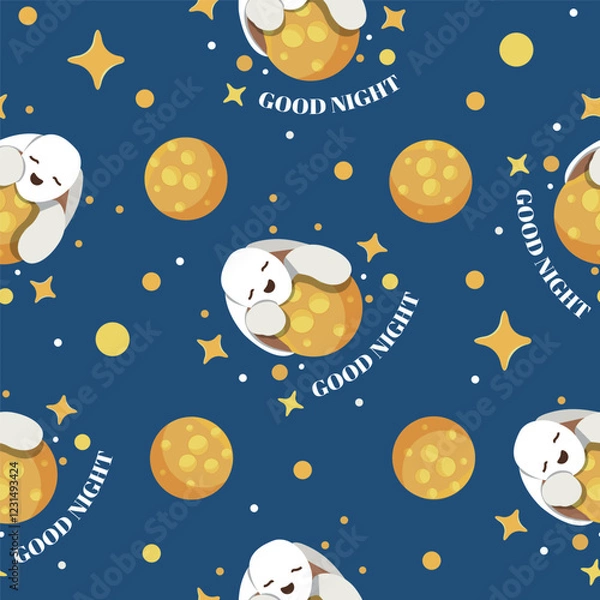 Fototapeta  Seamless pattern with moon and stars. Seamless pattern good night.