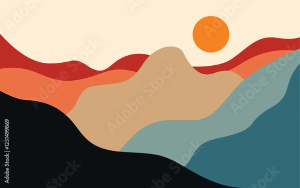 Obraz Minimal abstract sunset mountain landscape background vector