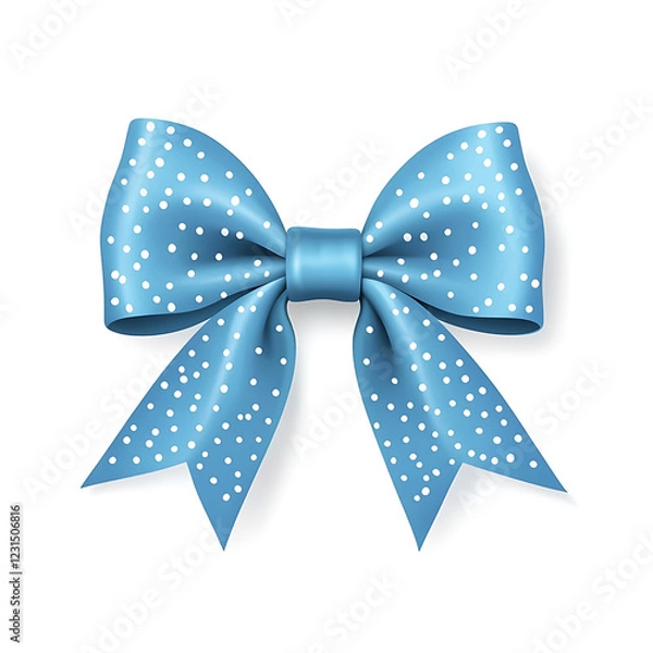 Fototapeta blue bow with white polka dots, perfect for gifts and decorations, adds cheerful touch to any occasion. Its vibrant color and playful design make it ideal choice for celebrations