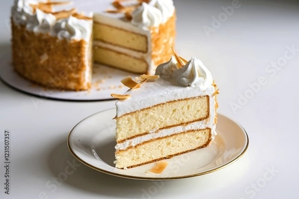 Fototapeta A slice of a coconut cream cake