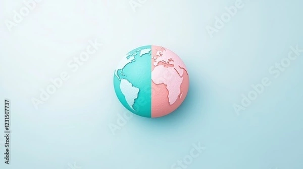Fototapeta globe minimalist Flat Globe divided into two halves, flat design, representing global cooperation or division