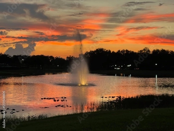 Obraz fountain at sunset